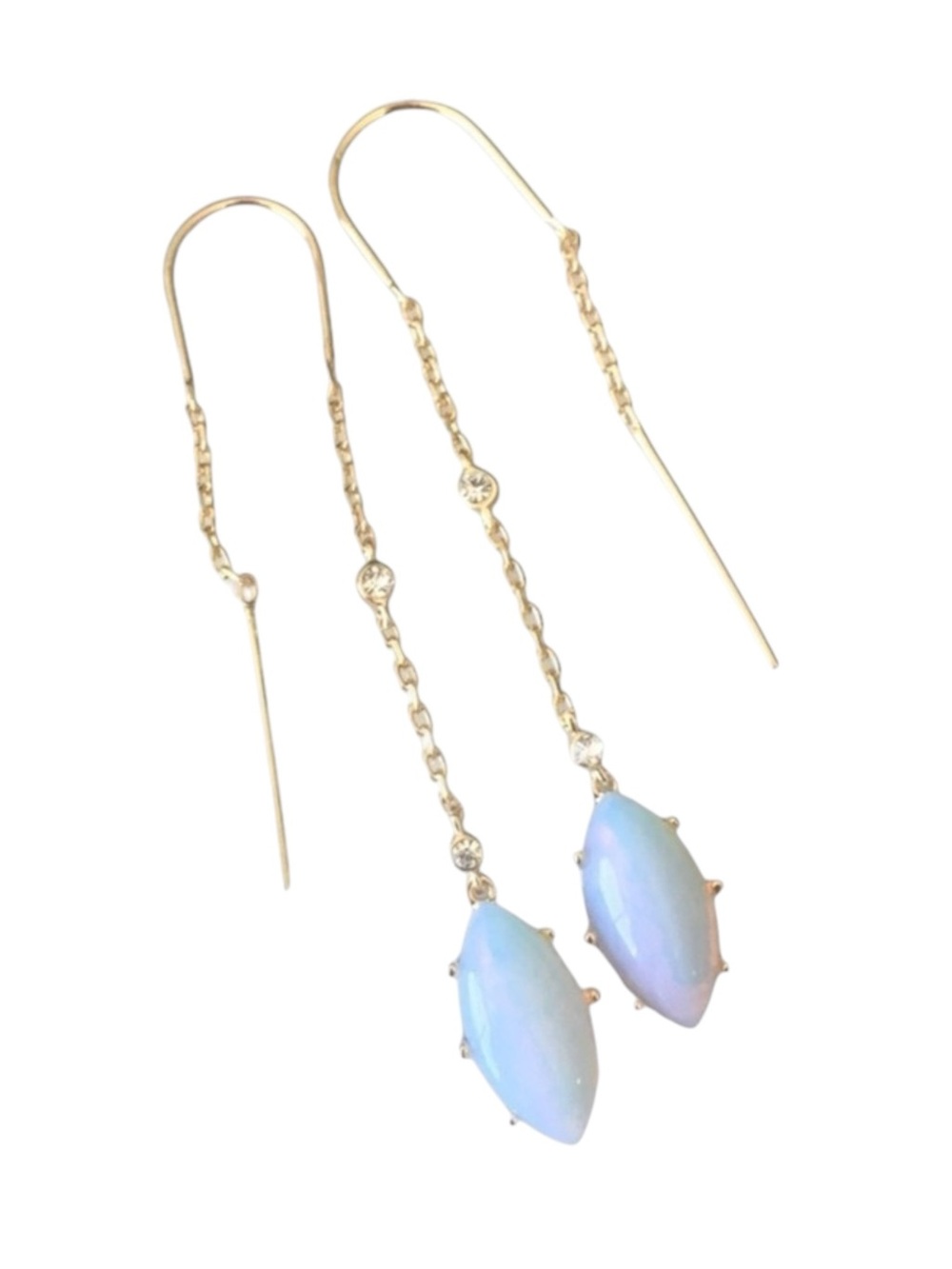 new Jules Smith ꧁ 14K Gold Plated Opal + Cubic Zirconia CZ Threader Earrings ꧂ - Picture 6 of 16